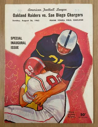 Vintage 1962 Afl San Diego Chargers @ Oakland Raiders Football Program - Aug 26