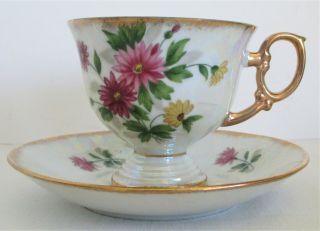 Ucagco September Aster Flower Of Month Lusterware Tea Cup And Saucer
