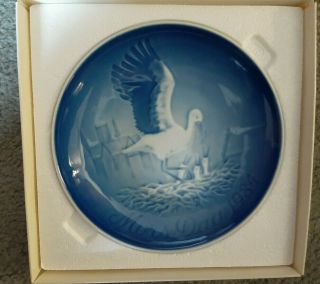 Bing Grondahl Mors Dag Mothers Day Plate Stork 1984 Blue White Porcelain