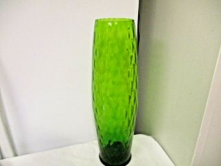 Tall 18 1/2 " Patterned Green Art Glass Vase - Waffle Diamond Pattern