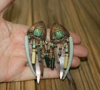 Classic Tabra Vintage Scarab Post Earrings,  Copper And Turquoise Art Deco