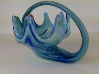 Vintage Mid Century Swirl Hand Blown Glass Art Sculpture Vase Blues White Multi