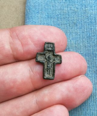 Antique 14 - 15th Cent Orthodox " Old Believers " Cross " St.  Nikita Defeating Devil "