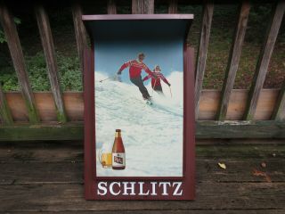 Vintage Schlitz Beer Bar Wall Sign Light Skiers 36 " X 19 " Hanging Advertising