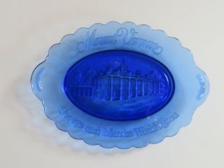 Vintage Mount Vernon George & Martha Washington Cobalt Blue Glass Oval Plate (j4