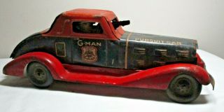 Vintage Louis Marx 1930s Tin & Pressed Steel Wind Up G - Man Pursuit Car