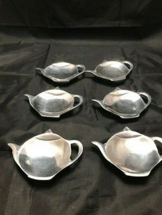 Set Of 6 - Silver Tea Bag Holder Spoon Rest - Teapot Shape