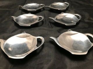 Set of 6 - Silver Tea Bag Holder Spoon Rest - Teapot Shape 2