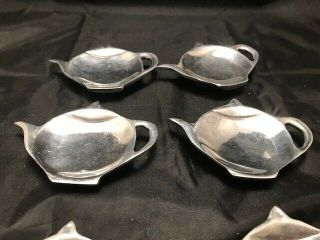 Set of 6 - Silver Tea Bag Holder Spoon Rest - Teapot Shape 3