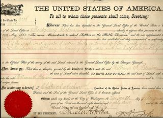 1883 Land Grant Document - President Arthur Conveys Alabama Lands