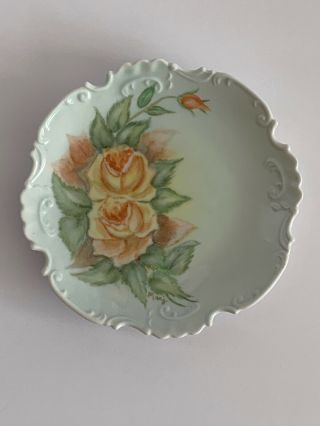 Vintage Decorative Wall Hanging Plate 6” Hand Painted Roses,  Signed “marj”