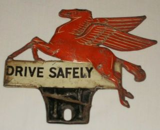 Vintage Mobile Gas Pegasus License Plate Topper Harley Indian Chevy Ford Retro