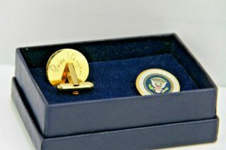Authentic Ronald Reagan Signed Full Color Series Presidential Seal Cufflinks