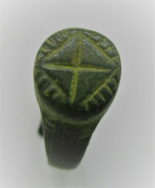 Late Roman Early Byzantine Crusaders Bronze Ring With Cross Motif