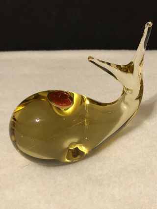 Yellow Topaz Glass Whale Figurine/paperweight,  Made In Murano,  Italy