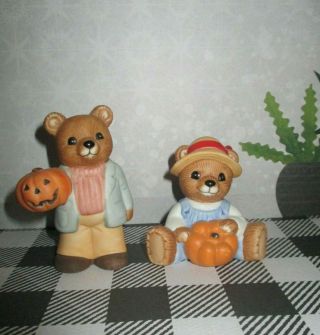 Figurines Vintage Homco Hand Painted Porcelain Halloween Bears Pumpkins Fall