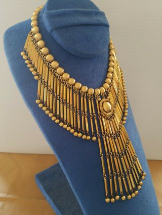 VINTAGE NWT 90 ' S MONET GOLD TONE STUNNING STATEMENT DECO EGYPTIAN LOOK NECKLACE 2