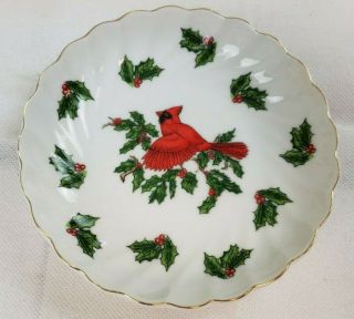 Vintage Lefton Red Cardinal Candy Nuts Dish Bowls Holly 02966 Porcelain Pt4