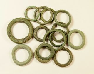 Ancient Celtic Proto Money 14 Bronze Rings " Coins " Circa 400 Bc Rare Artifacts