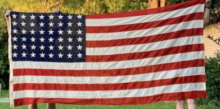 Bulldog Bunting American Flag 48 Stars Sewn Usa Patriotic Huge Antique 5 X 9