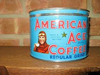 Vintage Advertising American Ace Coffee Tin Can,  Aviation,  Nashville,  Tn