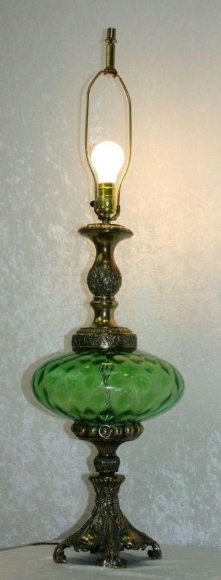 Mid Century Modern Green Glass Globe Lamp Antique Vintage Table Lamp