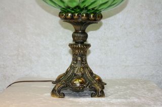 Mid Century Modern Green Glass Globe Lamp Antique Vintage Table Lamp 2
