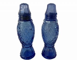 Vintage Avon 5 " Salt & Pepper Shaker Set Cobalt Blue Cut Glass Crystal Point