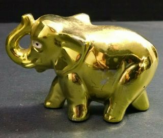 Vintage Ceramic Gold Toned Elephant Figurine,  Japan,  2 - 1/4 " Tall