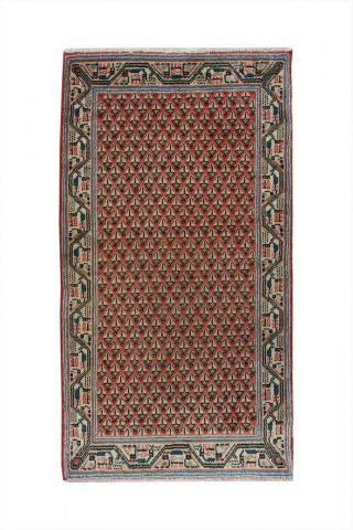 2x4 Vintage Oriental Hand Knotted Traditional Geometric Wool Area Rug