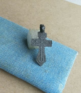 Ancient Viking Bronze Cross With Very Rare Ornament Kyiv Rus 11 - 13 Ad Rare
