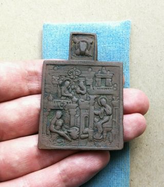 Authentic Medieval Period Bronze Icon With Scene From The Life Of Jesus