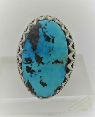 Post Medieval Vintage Silver Seal Ring With Blue Turquoise Stone