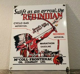 Vintage Red Indian Gasoline Porcelain Marathon Motor Oil Service Station Sign
