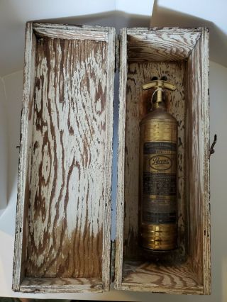 Antique Vintage Pyrene Fire Extinguisher Heavy Duty Brass With Wall Bracket Box