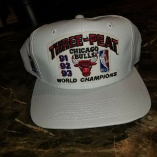 Vintage 1990s Three - Peat Chicago Bulls Hat Cap Nba Champions Twill Last Dance
