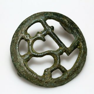 Ancient Roman Bronze Open Work Bronze Fibula Brooch Ca 200 - 300 Ad - S L Descripti