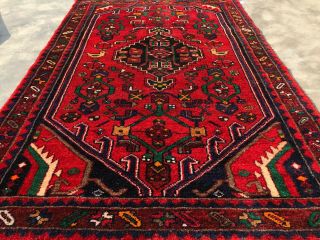 Authentic Hand Knotted Vintage Hamidoun Pictorial Wool Area Rug 4.  10 X 3.  5 Ft