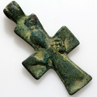Circa 500 - 700 Ad Ancient Byzantine Bronze Christian Cross Pendant - Wearable