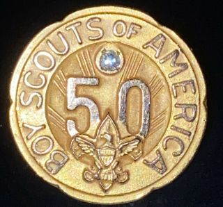 Vintage Boy Scout Bsa 50 Year Veteran Service Pin Badge 10k Gold And Diamond