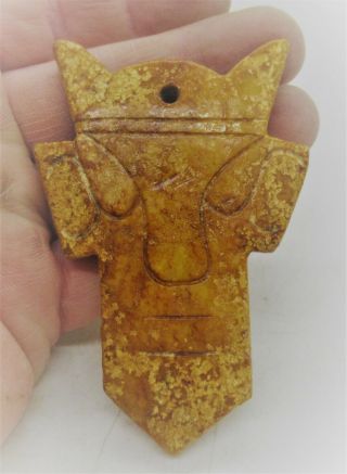 Old Chinese Semi Precious Stone Carved Qing Dynasty Face Pendant