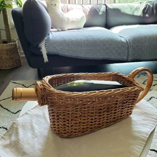 Vintage Wicker Basket Wine Holder / Pourer,  Made In Madeira,  Portugal