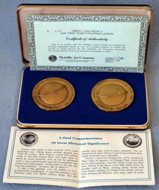 1976 Twin Viking 1 & 2 Mars Landing Medallic Art Co.  Bronze Medal Set