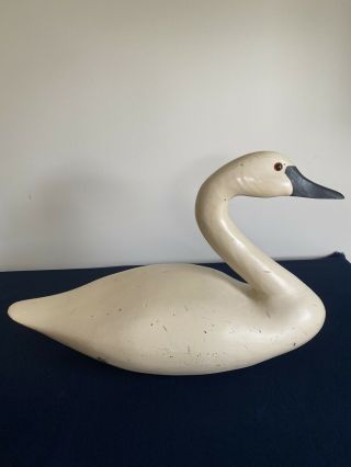 Vintage Extra Large Hand Carved Solid Wood White Swan Decoy 21 1/2”x9 1/2 X14”.