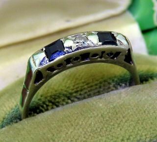 Vintage Palladium Art Deco Antique Sapphire Diamond Engagement Wedding Band Ring