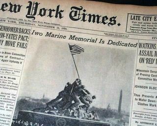 United States Marine Corps War Memorial Iwo Jima Dedication Photo 1954 Newspaper