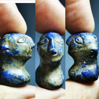200 Bc Ancient Greco - Bactrian Lapis Lazuli Stone King Head Face Amulet 48