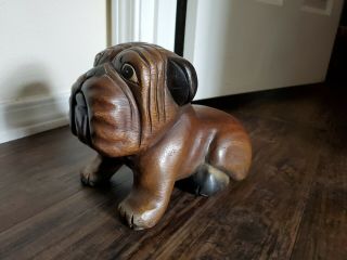 Vintage Heavy Solid Wood Carved Bull Dog