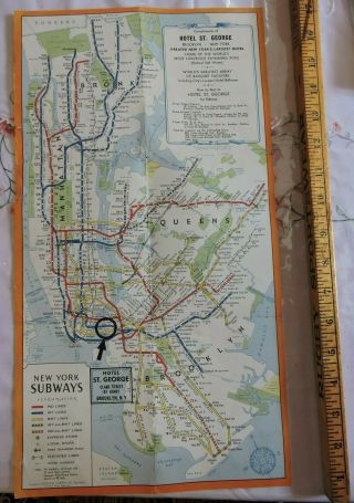 Rare 1947? York City Nyc Subway 9.  5x17 Map