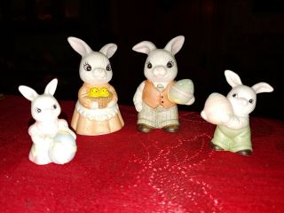 Vintage Homco Set of 4 EASTER BUNNY FAMILY Figurines 1484 Retired Rabbits EUC 2